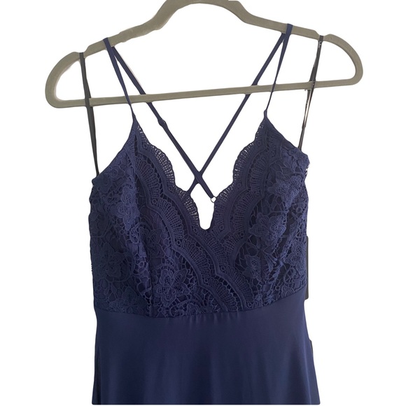 Lulu’s Madalyn Navy Lace Bridesmaid Formal Black Tie Maxi Prom Dress‎ Small NEW - Picture 4 of 7